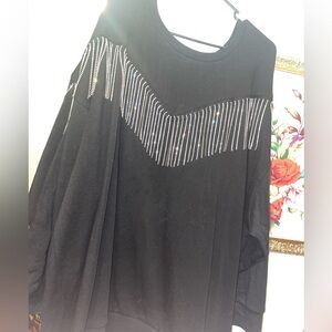Torrid Black Rhinestone Fringed Sweatshirt